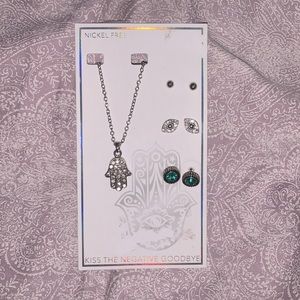 Kiss the negative goodbye Hamsa Jewelry Earring and Necklace Set